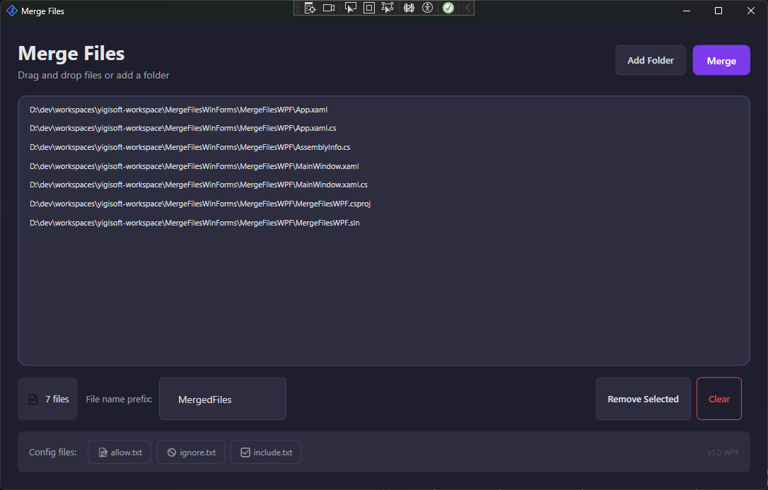 MergeFiles Screenshot